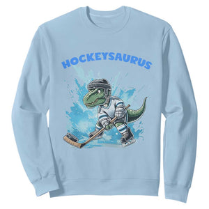 Hockeysaurus Sweatshirt Funny Dinosaur Playing Ice Hockey Gift TS12 Light Blue Print Your Wear