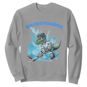Hockeysaurus Sweatshirt Funny Dinosaur Playing Ice Hockey Gift TS12 Sport Gray Print Your Wear