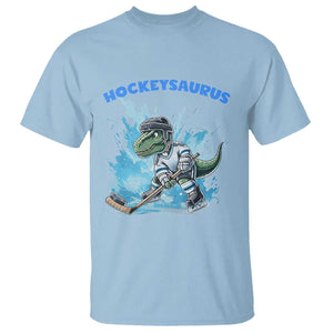 Hockeysaurus T Shirt Funny Dinosaur Playing Ice Hockey Gift TS12 Light Blue Print Your Wear