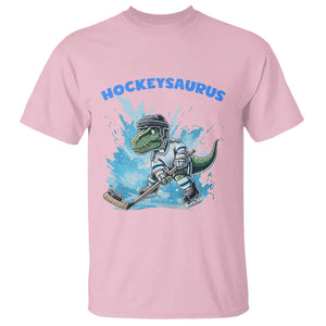 Hockeysaurus T Shirt Funny Dinosaur Playing Ice Hockey Gift TS12 Light Pink Print Your Wear