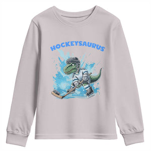 Hockeysaurus Youth Sweatshirt Funny Dinosaur Playing Ice Hockey Gift TS12 Ice Gray Print Your Wear