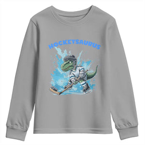 Hockeysaurus Youth Sweatshirt Funny Dinosaur Playing Ice Hockey Gift TS12 Sport Gray Print Your Wear