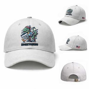 Funny Dinosaur Playing Ice Hockey Baseball Cap Hockeysaurus Gift For Kids TS12 Baseball Cap Universal Fit White Print Your Wear