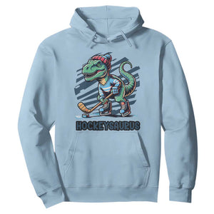 Funny Dinosaur Playing Ice Hockey Hoodie Hockeysaurus Gift For Kids TS12 Light Blue Print Your Wear