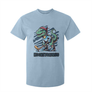 Funny Dinosaur Playing Ice Hockey T Shirt For Kid Hockeysaurus Gift For Kids TS12 Light Blue Print Your Wear