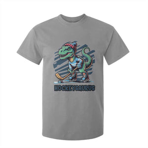 Funny Dinosaur Playing Ice Hockey T Shirt For Kid Hockeysaurus Gift For Kids TS12 Sport Gray Print Your Wear