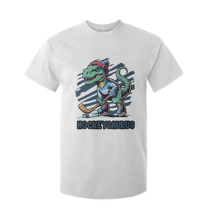 Funny Dinosaur Playing Ice Hockey T Shirt For Kid Hockeysaurus Gift For Kids TS12 White Print Your Wear