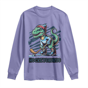 Funny Dinosaur Playing Ice Hockey Long Sleeve Shirt Hockeysaurus Gift For Kids TS12 Violet Print Your Wear