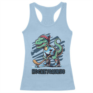 Funny Dinosaur Playing Ice Hockey Racerback Tank Top Hockeysaurus Gift For Kids TS12 Light Blue Print Your Wear