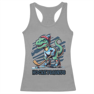 Funny Dinosaur Playing Ice Hockey Racerback Tank Top Hockeysaurus Gift For Kids TS12 Sport Gray Print Your Wear