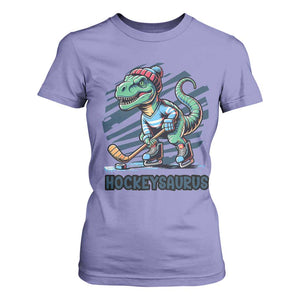 Funny Dinosaur Playing Ice Hockey T Shirt For Women Hockeysaurus Gift For Kids TS12 Violet Print Your Wear
