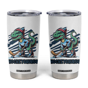 Funny Dinosaur Playing Ice Hockey Tumbler Cup Hockeysaurus Gift For Kids TS12 White Print Your Wear