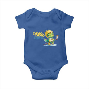 Funny Dinosaur Playing Ice Hockey Baby Onesie Gift For Dino Lovers TS12 Royal Blue Print Your Wear