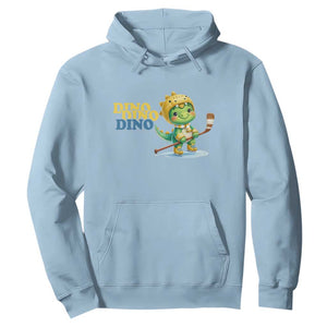 Funny Dinosaur Playing Ice Hockey Hoodie Gift For Dino Lovers TS12 Light Blue Print Your Wear