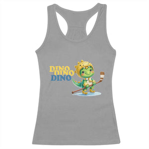 Funny Dinosaur Playing Ice Hockey Racerback Tank Top Gift For Dino Lovers TS12 Sport Gray Print Your Wear