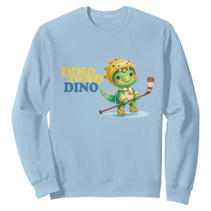 Funny Dinosaur Playing Ice Hockey Sweatshirt Gift For Dino Lovers TS12 Light Blue Print Your Wear