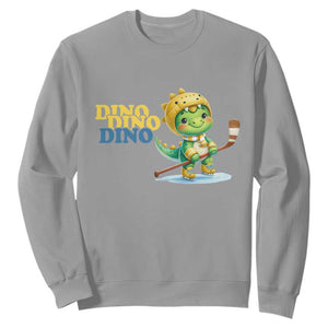 Funny Dinosaur Playing Ice Hockey Sweatshirt Gift For Dino Lovers TS12 Sport Gray Print Your Wear
