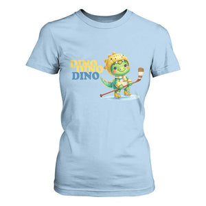 Funny Dinosaur Playing Ice Hockey T Shirt For Women Gift For Dino Lovers TS12 Light Blue Print Your Wear