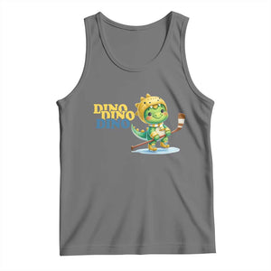 Funny Dinosaur Playing Ice Hockey Tank Top Gift For Dino Lovers TS12 Black Heather Print Your Wear
