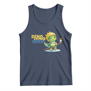 Funny Dinosaur Playing Ice Hockey Tank Top Gift For Dino Lovers TS12 Navy Print Your Wear
