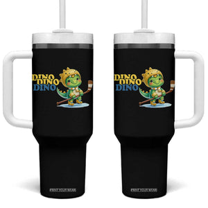 Funny Dinosaur Playing Ice Hockey Tumbler With Handle Gift For Dino Lovers TS12 One Size: 40 oz Black Print Your Wear