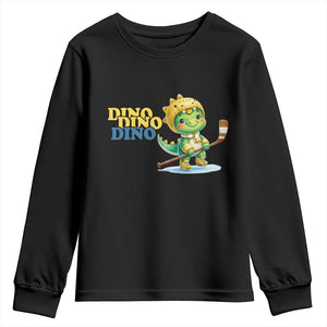 Funny Dinosaur Playing Ice Hockey Youth Sweatshirt Gift For Dino Lovers TS12 Black Print Your Wear