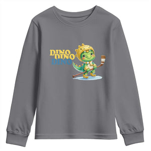 Funny Dinosaur Playing Ice Hockey Youth Sweatshirt Gift For Dino Lovers TS12 Charcoal Print Your Wear