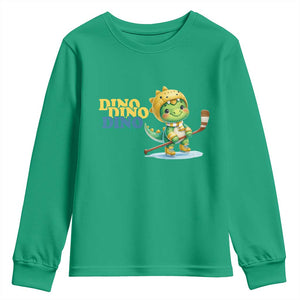 Funny Dinosaur Playing Ice Hockey Youth Sweatshirt Gift For Dino Lovers TS12 Irish Green Print Your Wear