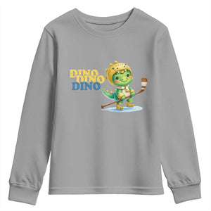 Funny Dinosaur Playing Ice Hockey Youth Sweatshirt Gift For Dino Lovers TS12 Sport Gray Print Your Wear