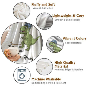 Dino Hates Ice Hockey Throw Blanket Funny Ice Sports Dinosaur Gift TS12 Print Your Wear