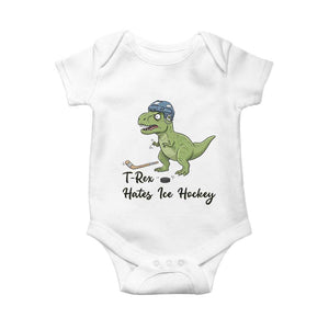 Dino Hates Ice Hockey Baby Onesie Funny Ice Sports Dinosaur Gift TS12 White Print Your Wear