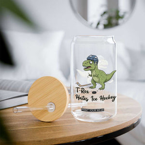 Dino Hates Ice Hockey Glass Can Funny Ice Sports Dinosaur Gift TS12 Print Your Wear