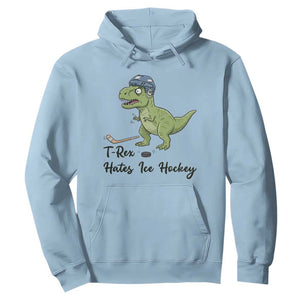 Dino Hates Ice Hockey Hoodie Funny Ice Sports Dinosaur Gift TS12 Light Blue Print Your Wear