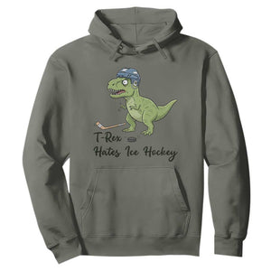 Dino Hates Ice Hockey Hoodie Funny Ice Sports Dinosaur Gift TS12 Military Green Print Your Wear