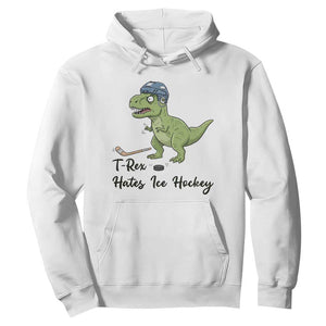 Dino Hates Ice Hockey Hoodie Funny Ice Sports Dinosaur Gift TS12 White Print Your Wear
