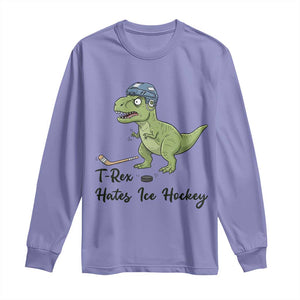 Dino Hates Ice Hockey Long Sleeve Shirt Funny Ice Sports Dinosaur Gift TS12 Violet Print Your Wear