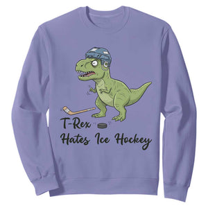Dino Hates Ice Hockey Sweatshirt Funny Ice Sports Dinosaur Gift TS12 Violet Print Your Wear