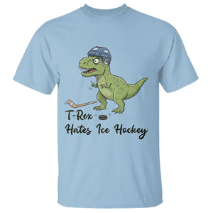 Dino Hates Ice Hockey T Shirt Funny Ice Sports Dinosaur Gift TS12 Light Blue Print Your Wear