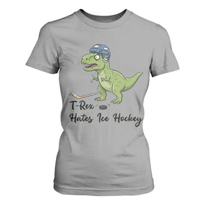 Dino Hates Ice Hockey T Shirt For Women Funny Ice Sports Dinosaur Gift TS12 Sport Gray Print Your Wear