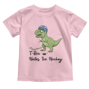 Dino Hates Ice Hockey Toddler T Shirt Funny Ice Sports Dinosaur Gift TS12 Light Pink Print Your Wear