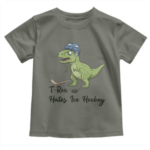 Dino Hates Ice Hockey Toddler T Shirt Funny Ice Sports Dinosaur Gift TS12 Military Green Print Your Wear