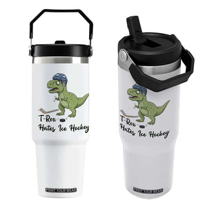 Dino Hates Ice Hockey Flip Straw Tumbler Funny Ice Sports Dinosaur Gift TS12 One Size: 30 oz White Print Your Wear