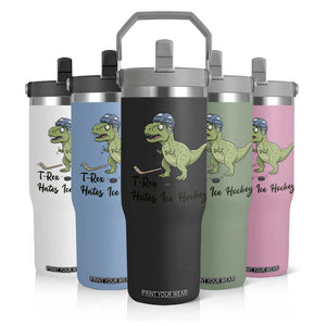 Dino Hates Ice Hockey Flip Straw Tumbler Funny Ice Sports Dinosaur Gift TS12 Print Your Wear