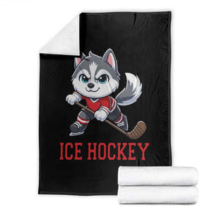 Funny Husky Playing Ice Hockey Throw Blanket Gift For Dog Lovers TS12 Black Print Your Wear