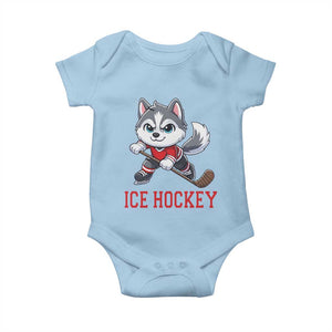 Funny Husky Playing Ice Hockey Baby Onesie Gift For Dog Lovers TS12 Light Blue Print Your Wear
