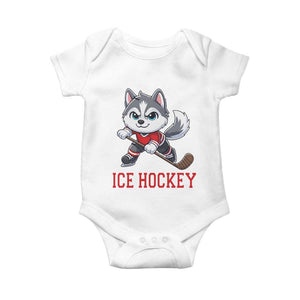 Funny Husky Playing Ice Hockey Baby Onesie Gift For Dog Lovers TS12 White Print Your Wear