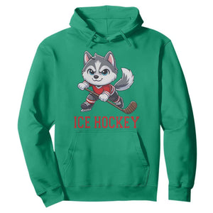 Funny Husky Playing Ice Hockey Hoodie Gift For Dog Lovers TS12 Irish Green Print Your Wear