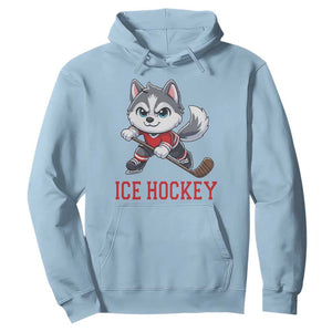 Funny Husky Playing Ice Hockey Hoodie Gift For Dog Lovers TS12 Light Blue Print Your Wear