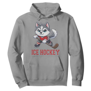 Funny Husky Playing Ice Hockey Hoodie Gift For Dog Lovers TS12 Sport Gray Print Your Wear