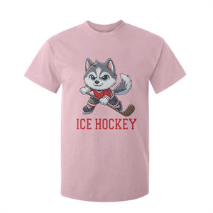 Funny Husky Playing Ice Hockey T Shirt For Kid Gift For Dog Lovers TS12 Light Pink Print Your Wear